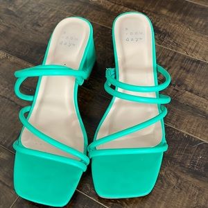 Green strappy block Heels